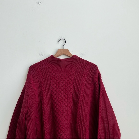 New Banana Republic Burgundy Turtleneck Cable Knit Sweater Wool XXL Fisherman - Picture 3 of 10